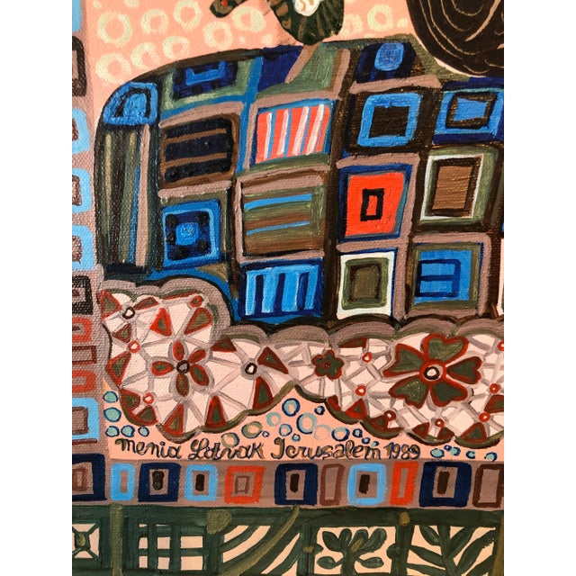 1989 Menia Litvak, Israeli Folk Art Bright Colorful Naive Floral Arrangement Still Life Painting For Sale In Miami - Image 6 of 11