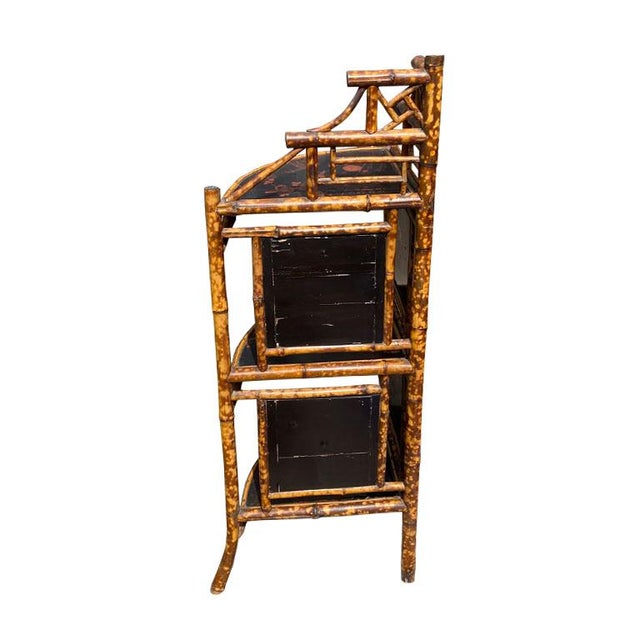 Chinoiserie Chinoiserie Japanned English Pagoda Bamboo Standing Corner Shelf or Etagere For Sale - Image 3 of 11