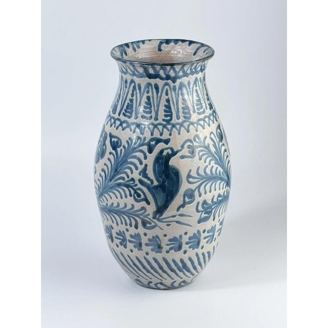 Authentic Fajalauza pottery vase, hand-painted in Granada, Spain, during the second half of the 20th century. This piece...