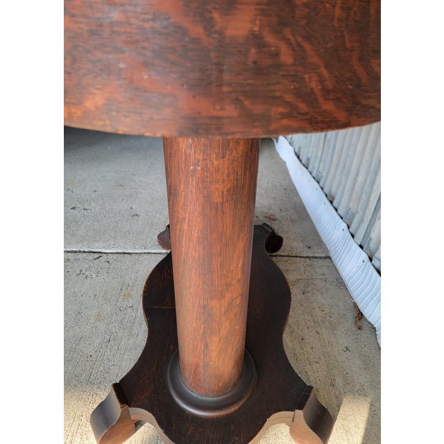 Antique Oval Library Table Tiger Oak With Column Base Circa. 1890 For Sale - Image 10 of 13