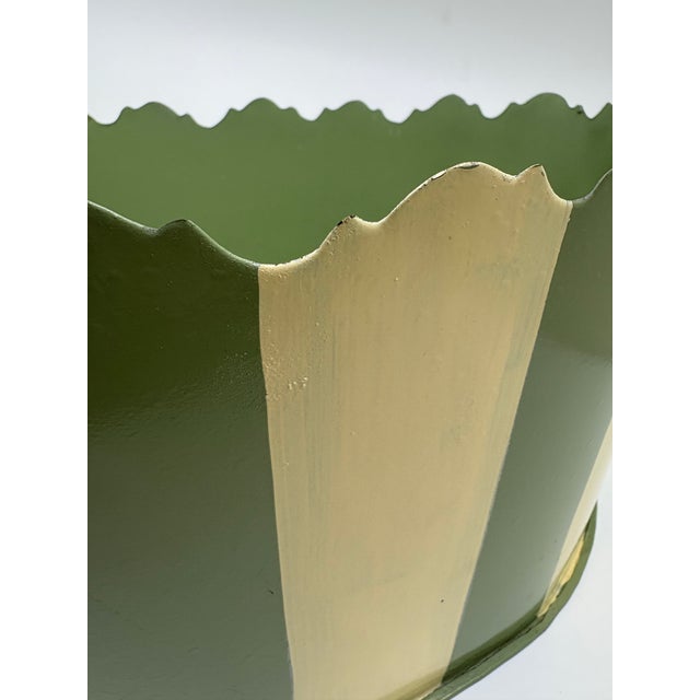 Vintage Scalloped Green and White Striped Urn For Sale - Image 9 of 12