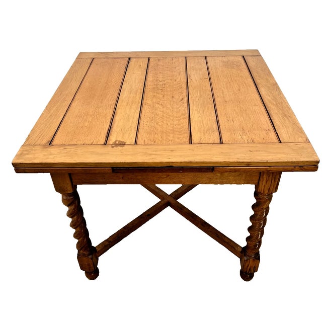 Early 20th Century Antique Expanding Pub Kitchen Table Barley Twist Legs Quarter Sawn White Oak For Sale - Image 5 of 11