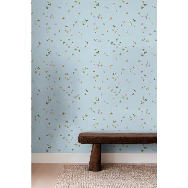 Blue Butterfly Grove Grasscloth Wallpaper by House Party | Wisteria Blue | 6 Yards For Sale - Image 8 of 8