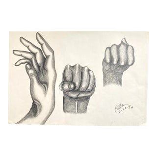 1974 Hand Study Drawing in Pencil by John Coble For Sale
