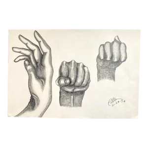 1974 Hand Study Drawing in Pencil by John Coble