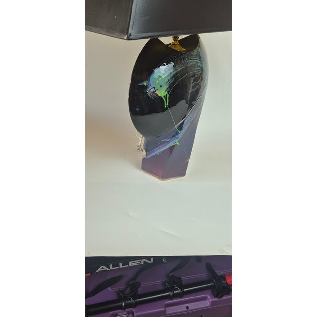 1980s Vintage Handmade-Painted Abstract Ceramic Table Lamp 1980s For Sale - Image 5 of 6