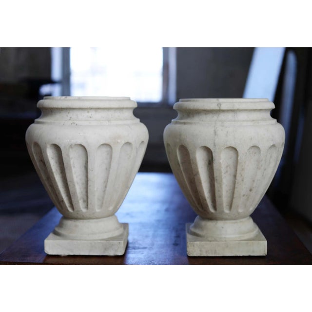 White Marble Urns Italian Neo-Classical Style - A Pair For Sale - Image 8 of 12