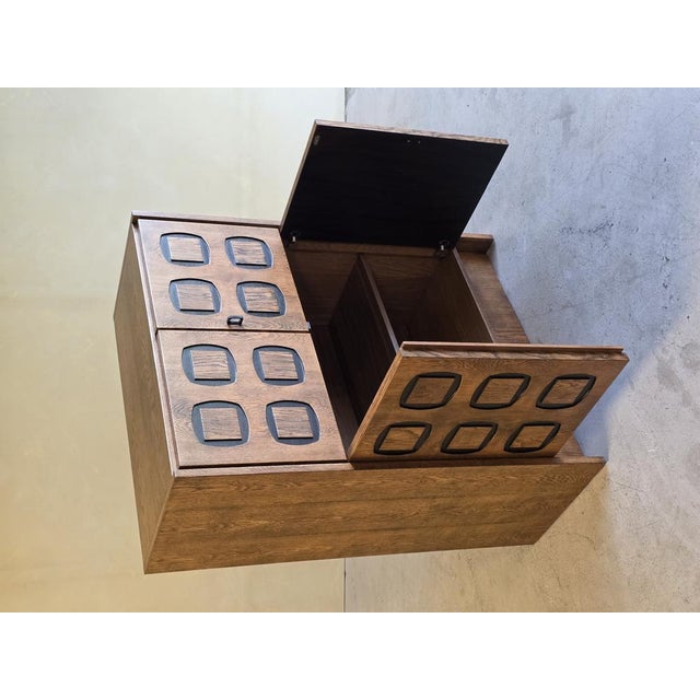 Brutalist Oak Cabinet with Patterned Doors, 1970s For Sale - Image 4 of 12