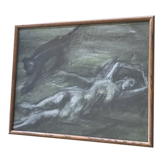 Vintage Abstract Nude Pastel Drawing on Paper by Barbara Yeterian, Framed For Sale