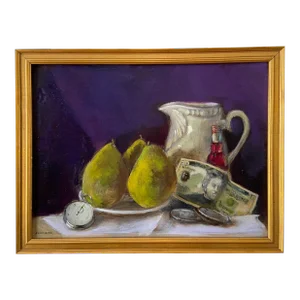 "Traditional Fruit Still Life With Inflation! - $20 Bill" Contemporary Oil Painting by Marina Movshina, Framed