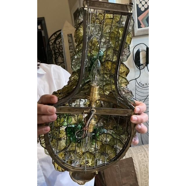 Light Green Vintage Italian Murano Glass Flower Sconce - A Pair For Sale - Image 8 of 12