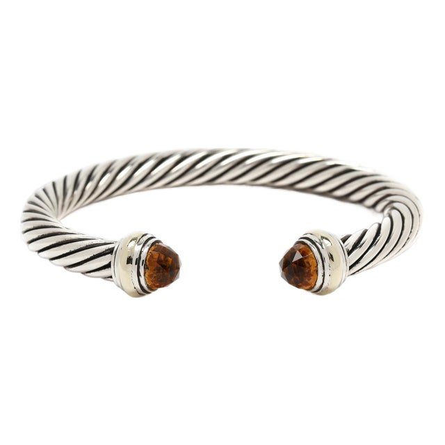 David Yurman Citrine Classic Cable Bracelet, Sterling Silver & 14k Yellow Gold For Sale