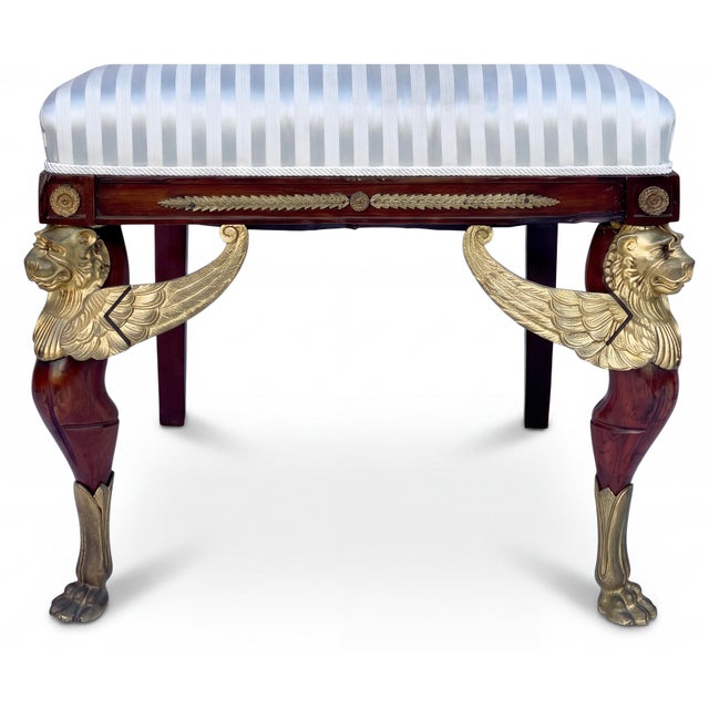 Brown Late 19th-C. French Empire Gilt Bronze Mahogany Side Chairs - Pair For Sale - Image 8 of 12