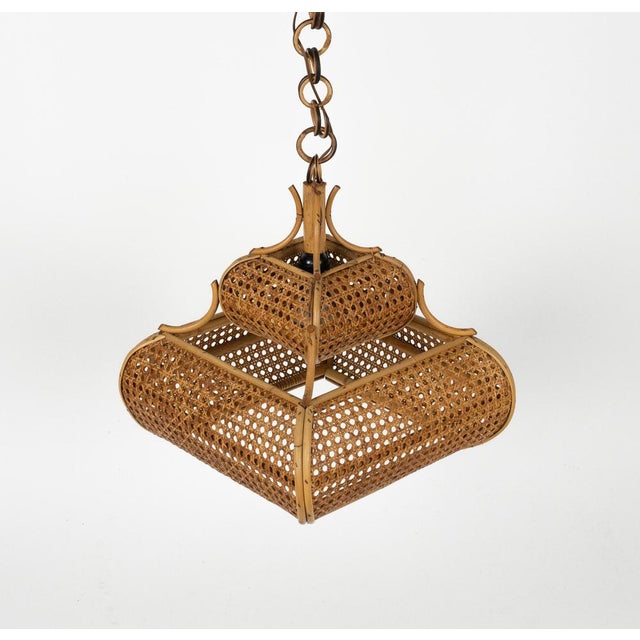 Mid-Century Modern French Riviera Rattan and Wicker Pendant Light, 1960s For Sale - Image 12 of 16