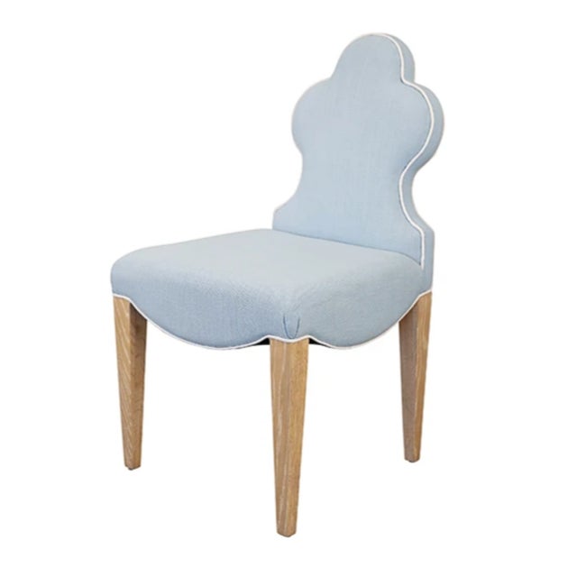 Contemporary Matthew Izzo Home Adelaide Light Blue Performance Linen and Cerused Oak Clover Back Dining Chair For Sale - Image 3 of 10