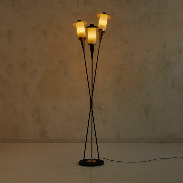 Mid-Century Modern Italian 3-Arm Metal Star Motifs Floor Lamp in the Manner of Stilnovo, 1950s For Sale - Image 3 of 9