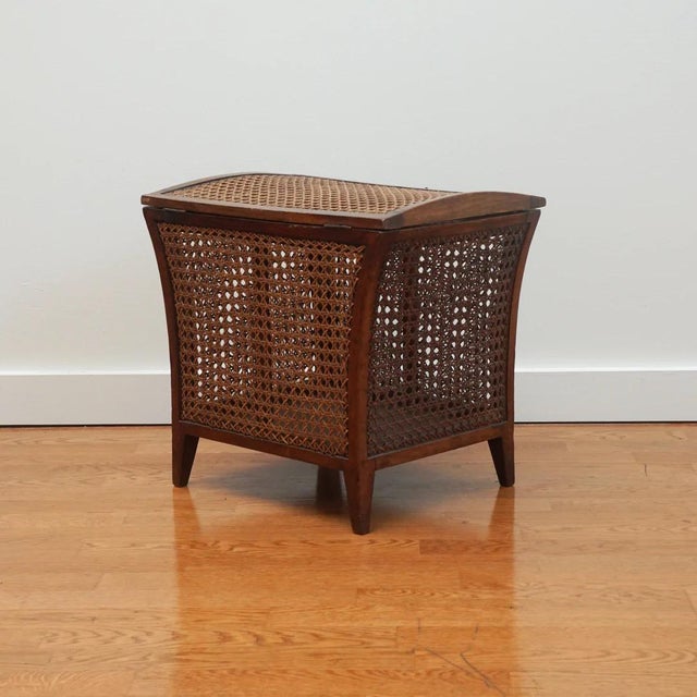 Mid-Century Modern Antique Wood and Cane Hamper Side Table For Sale - Image 3 of 8