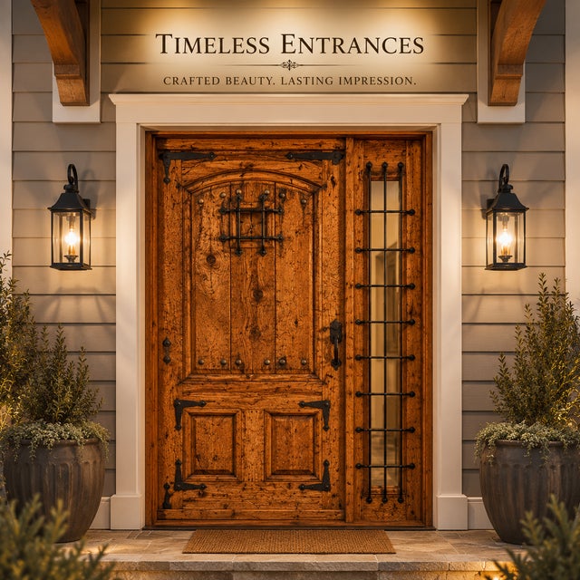 Puerta Queretaro (Model 1022-A) – Handcrafted custom solid wood exterior single door featuring an arched top panel design...