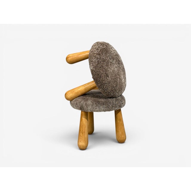 Early 21st Century Danish Modern Style, Gray Sheepskin, Maple, Shearling Footstools, 21st C. For Sale - Image 5 of 9