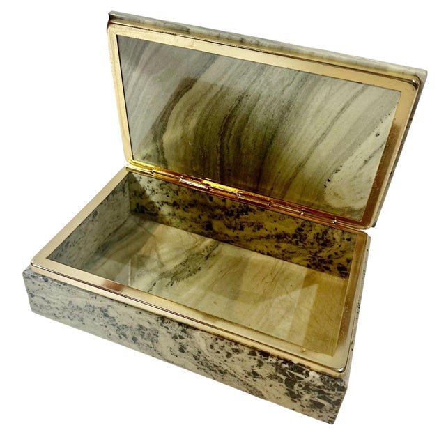 Stone 1950s Italian Marble Box With Brass Trim For Sale - Image 7 of 10