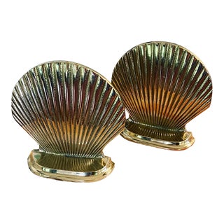 Vintage Brass Gold Shell Bookends - a Pair For Sale