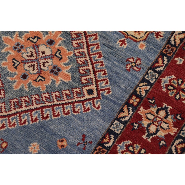 Tribal Super Kazak Light Blue/Red Wool Runner Rug- 2'11'' X 9'8'' For Sale In New York - Image 6 of 10
