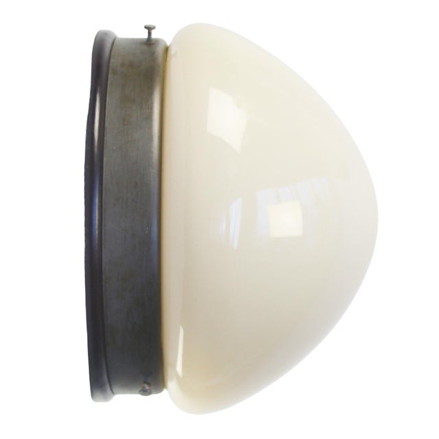 Metal Vintage Industrial Beige Opaline Glass, Grey Metal and Bakelite Sconce For Sale - Image 7 of 7