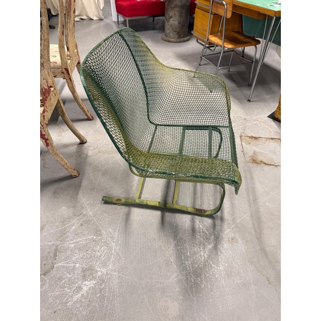 1960s Woodard Sculptura 3 Pieces Wire Set in Wonderful Green Faded Paint For Sale - Image 4 of 18