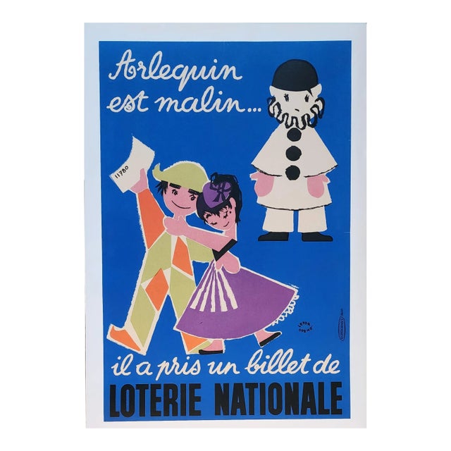 1957 French Lottery Poster, Linen Backed For Sale