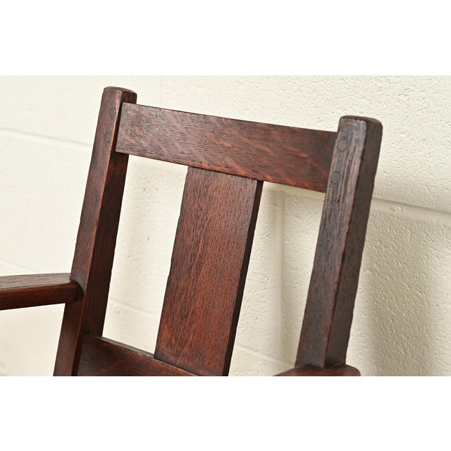 Brown Limbert Antique Mission Oak Arts & Crafts Child's Rocking Chair, Circa 1910 For Sale - Image 8 of 14