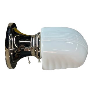 1940s Deco Bath Sconce in Polished Nickel With Pullchain Switch #2525 For Sale