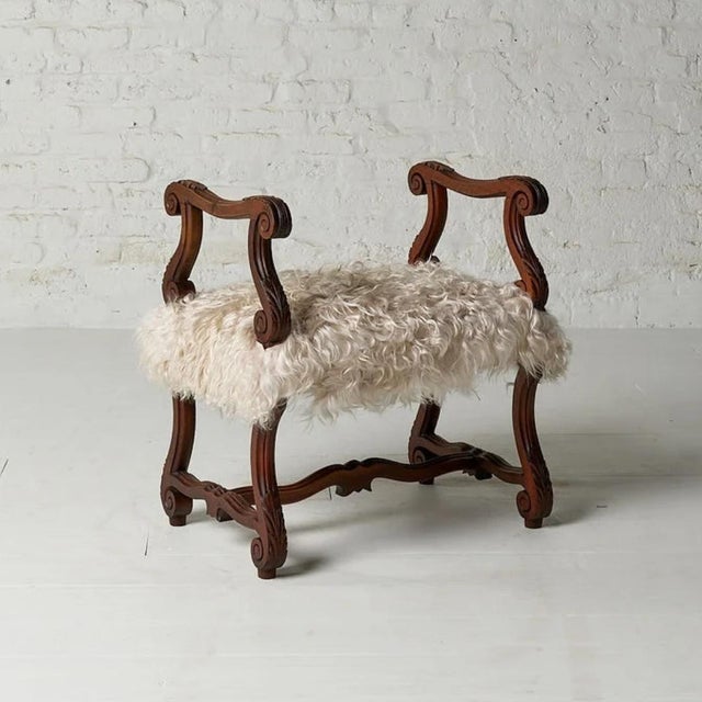French 1900s French Wood & Upholstered Stool For Sale - Image 3 of 3