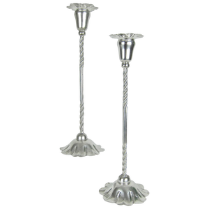 Marie Zimmermann Tall Arts and Crafts Silver Candle Holder Pair, Circa 1915