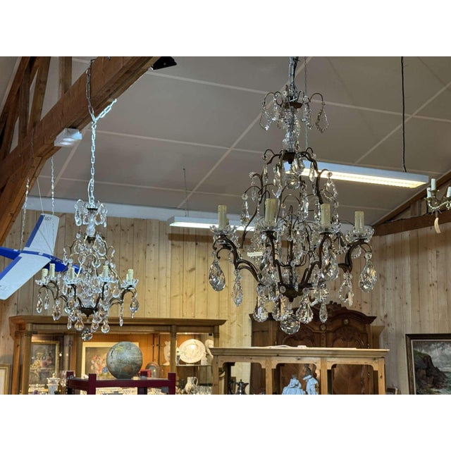 8-Light Bronze Chandeliers with Baccarat Crystal Drops, 1950s, Set of 2 For Sale - Image 3 of 18