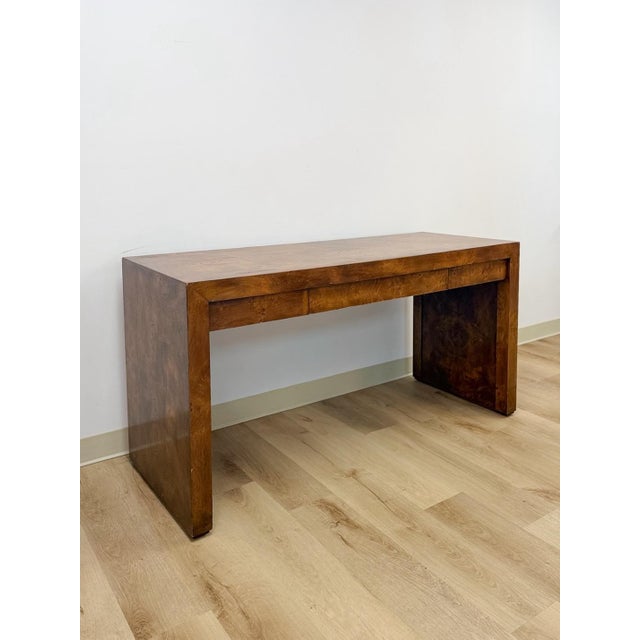 Mid-Century Modern Rare Vintage Hekman MCM Burlwood Desk With Three Drawers Mid Century Collectable For Sale - Image 3 of 13