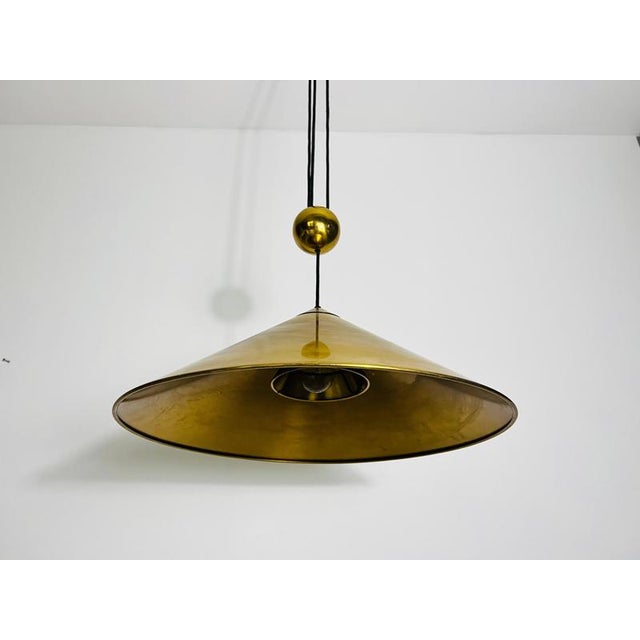 Cone Shaped Brass Pendant Lamp with Counterweight attributed to Florian Schulz, 1970s For Sale - Image 4 of 14