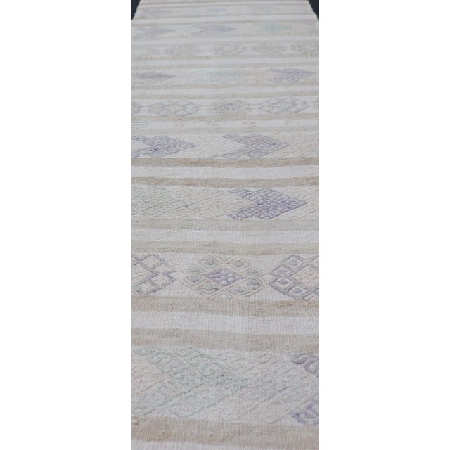 Vintage Turkish Kilim Runner in Soft Gray and Beige Striped Design 2'0 X 13'3 For Sale In Atlanta - Image 6 of 12