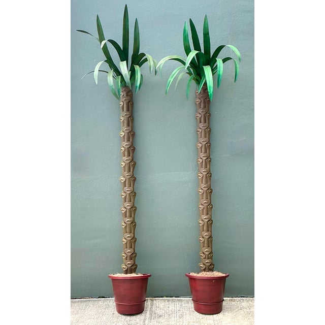 Metal Vintage Monumental Punch Cut Palm Trees - A Pair For Sale - Image 7 of 12