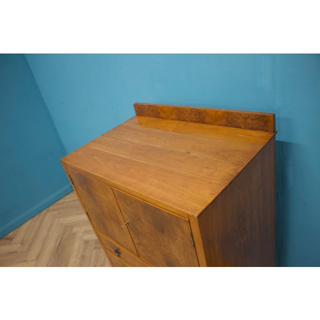 Wood British Art Deco Style Tallboy Linen Cabinet, 1950s For Sale - Image 7 of 11