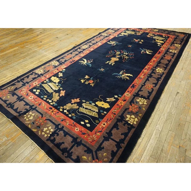 Chinese 1920s Blueu Navy Vase Floral Antique Peking Rug 6' 0'' X11' 8'' Handknotted Wool Carpet For Sale - Image 3 of 13