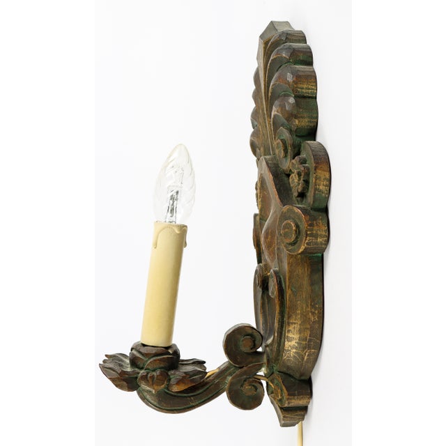 Rustic Swedish Carved Wood Wall Sconce by Matts in Taserud, Folk Art For Sale - Image 3 of 7