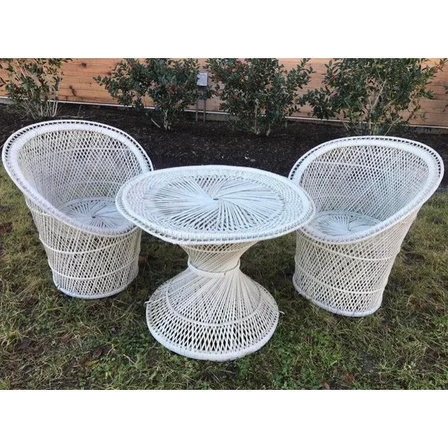 Vintage Wicker Barrel Peacock Chairs And Table Set, three Pieces. These are small in size, so perhaps intended for a...