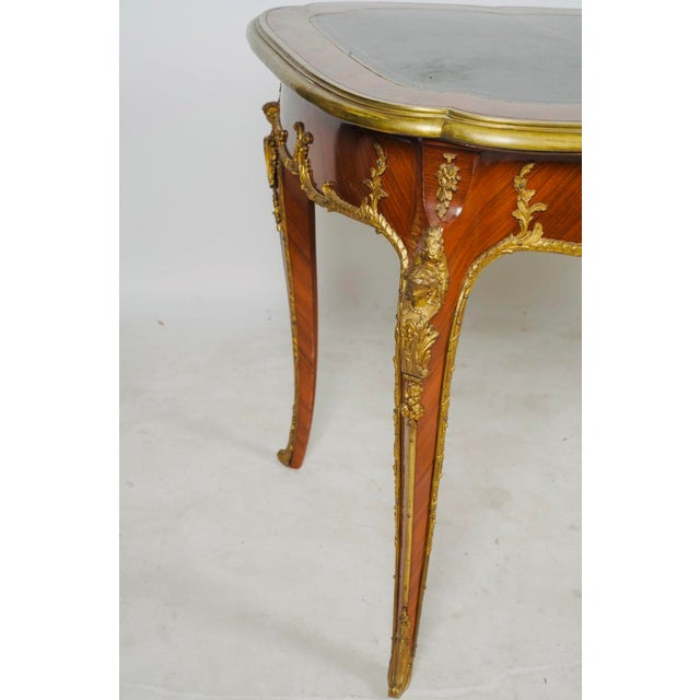 Pair of Mid 20th Century Louis XV Style Black Leather-Top Writing Desks With Figural Gilt Mounts For Sale In Los Angeles - Image 6 of 17