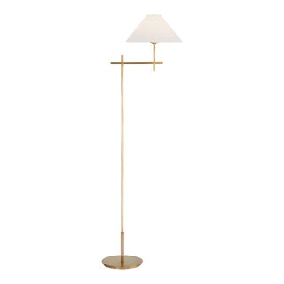 J. Randall Powers by Visual Comfort Signature Hackney Bridge Arm Floor Lamp in Hand-Rubbed Antique Brass with Linen Shade For Sale