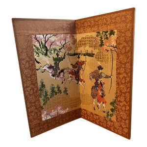 1960s Asian Embroidered Silk Fold Art Tapestry