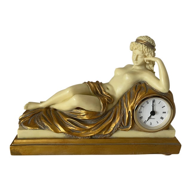 1930s Art Nouveau "Taranis" Nude Sculpture Resin Mantle Clock Marked For Sale