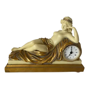 1930s Art Nouveau "Taranis" Nude Sculpture Resin Mantle Clock Marked