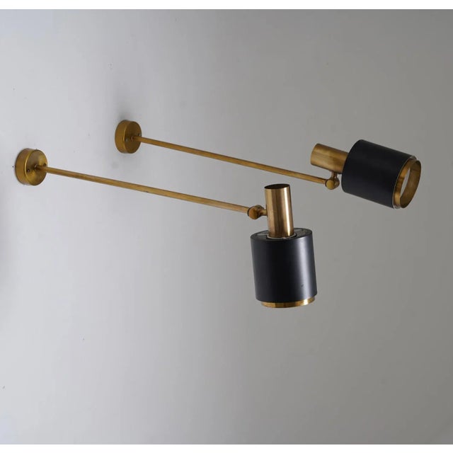 Mid-Century Scandinavian Brass Wall Lamps attributed to Falkenbergs Belysning, 1960s, Set of 2 For Sale - Image 4 of 11