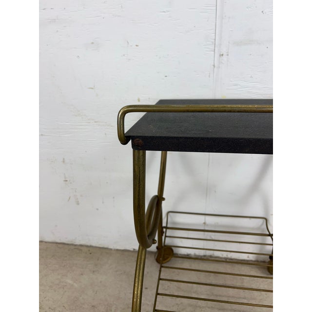 Mid Century Modern Petite Wheeled Bar Cart With Brass Accents For Sale - Image 12 of 12