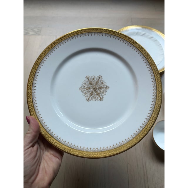 French Antique Wm. Guérin Limoges Gold Encrusted Dinnerware Set - Large French Service (52 Pieces) For Sale - Image 3 of 10